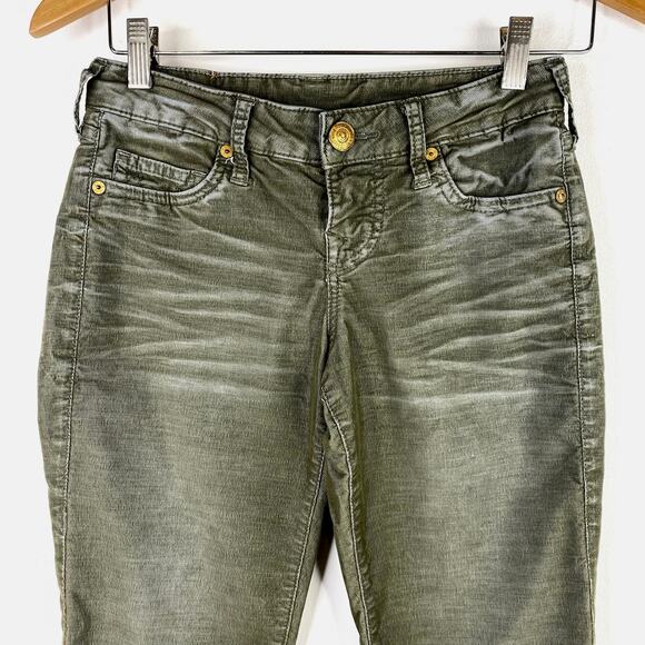 True Religion Olive Green Corduroy Pants Womens 26 Ankle Distressed Low Rise - Picture 2 of 10